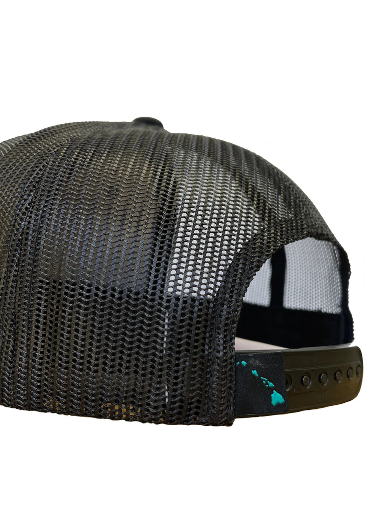 This snapback features a black mesh and black cap with our custom board design featured in the front. 