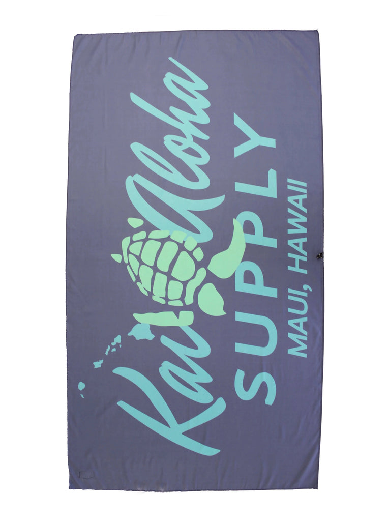 This navy towel features two turtles on the back and our KaiAloha Supply Honu design on the front. 