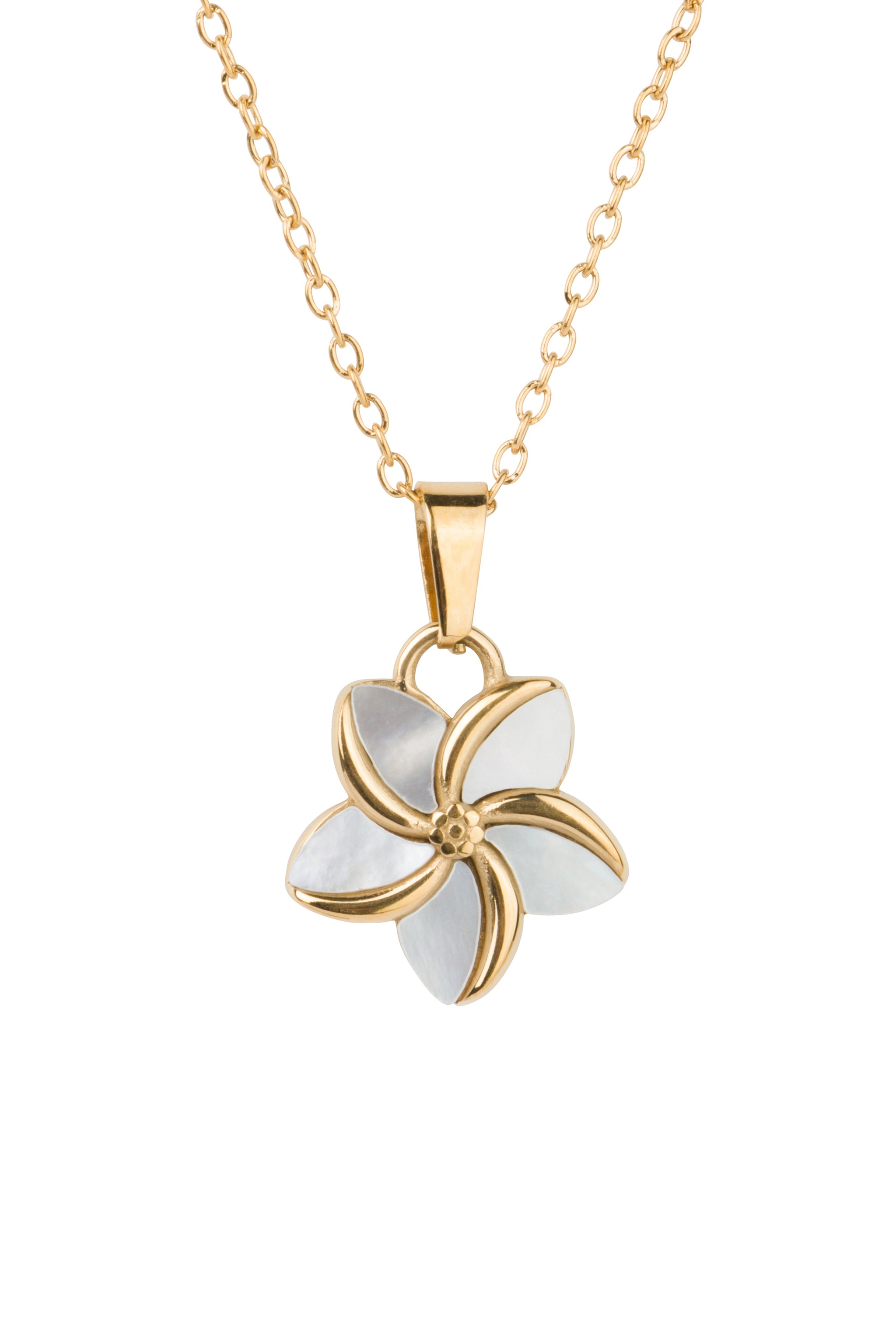 Mother of Pearl Plumeria Charm Gold Necklace – KaiAloha Supply