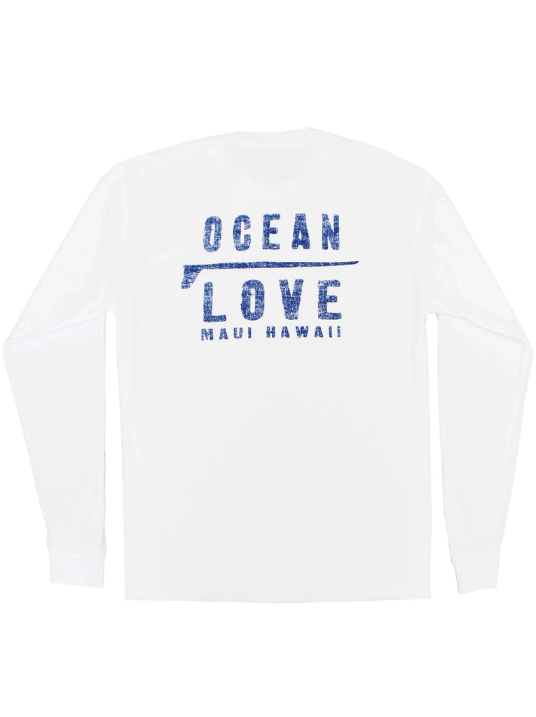KaiAloha design on the front left chest. Ocean Love is enlarged on the center back.