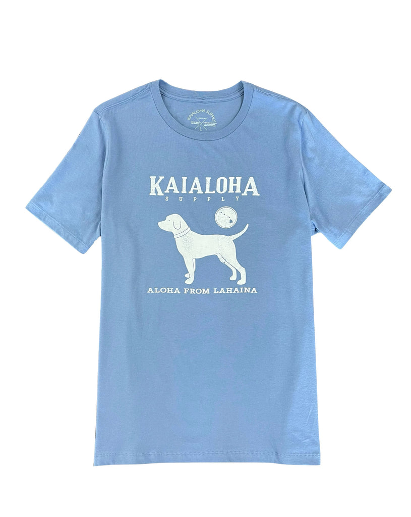 KaiAloha poppy design on a women's relaxed fit tee. Available in lavender blue and sage. KaiAloha circular island logo at the center back of tee.