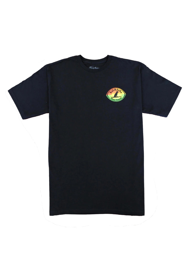 KaiAloha Poppy design with sunset colors in the shape of an eye. Design featured on front left chest and enlarged on the center back.